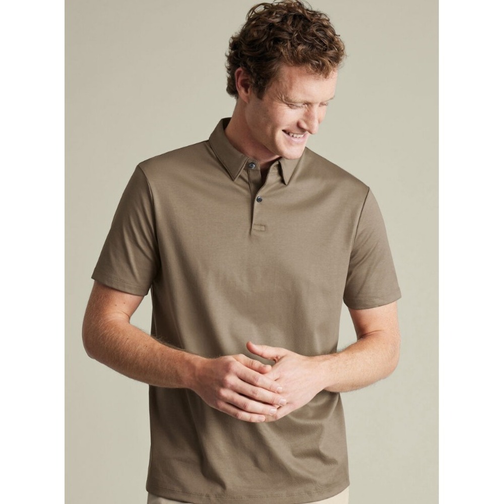 Charles Tyrwhitt Mens XL Jersey Polo Mocha Brown Cotton Mercerised JEP0467MCAXL